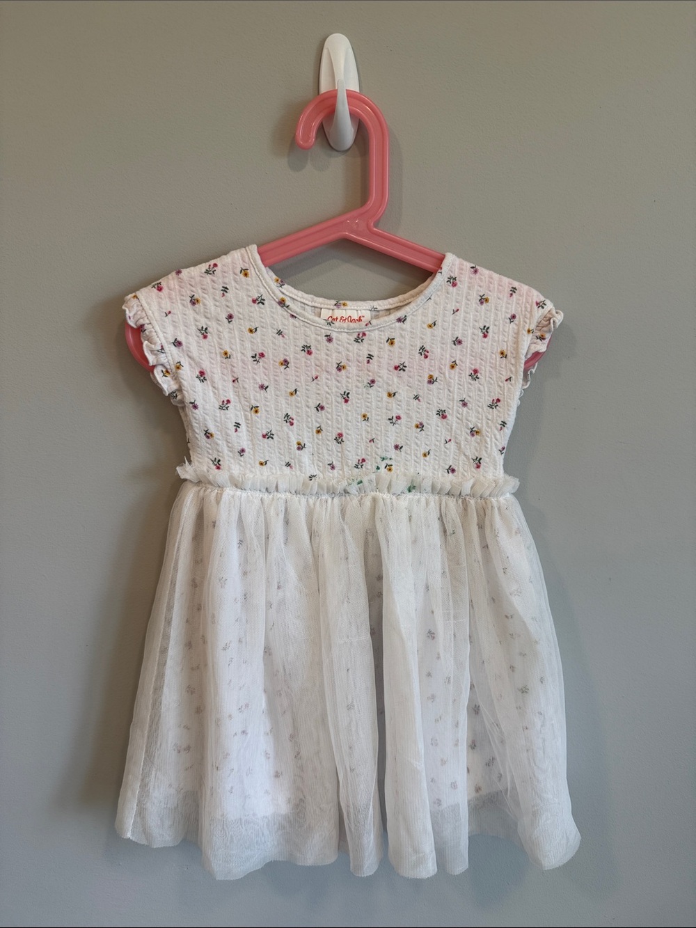 Cat & Jack White Floral Tulle Dress with Tiny Pink & Yellow Accents